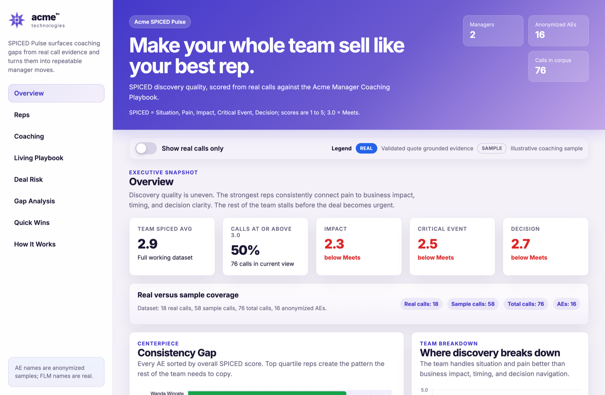 SPICED Pulse coaching dashboard